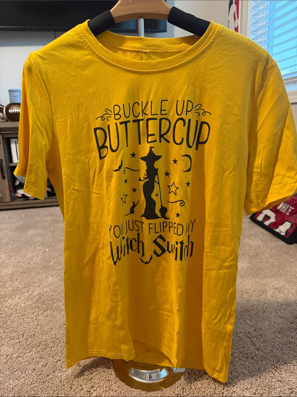 Yellow 'Buckle Up Buttercup' Witch Graphic Tee